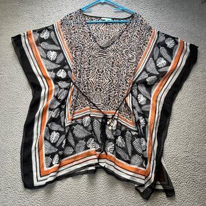 Shore Life Cover Up Women's Medium Sheer Black Print Pullover